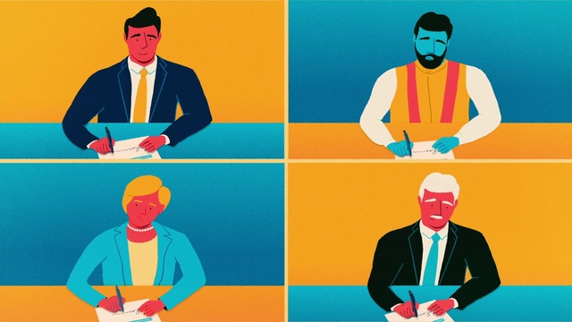 Video Reference: Outerwear, Facial expression, Green, Human, Blue, Sleeve, Yellow, Gesture, Font, Red