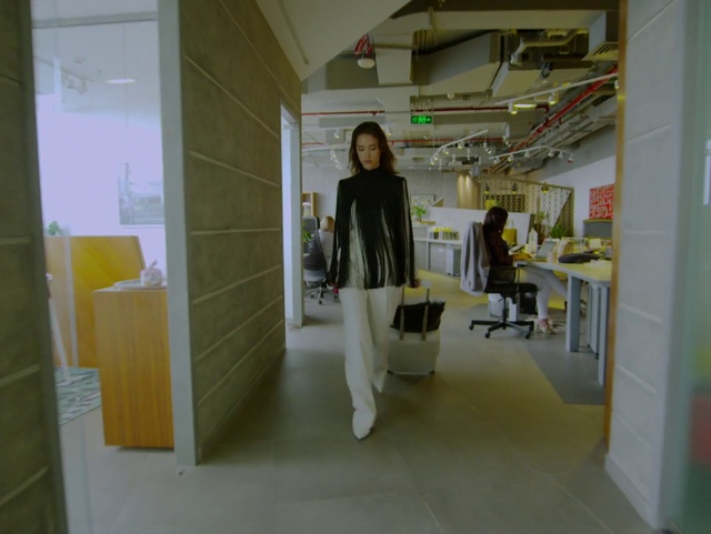 Video Reference: Floor, Flooring, Ceiling, Fashion design, Chair, Space, Service, Shelf, Bookcase, Job