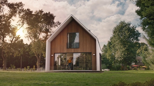 Video Reference: Sky, Cloud, Plant, Tree, Building, Wood, Door, Land lot, Grass, Cottage