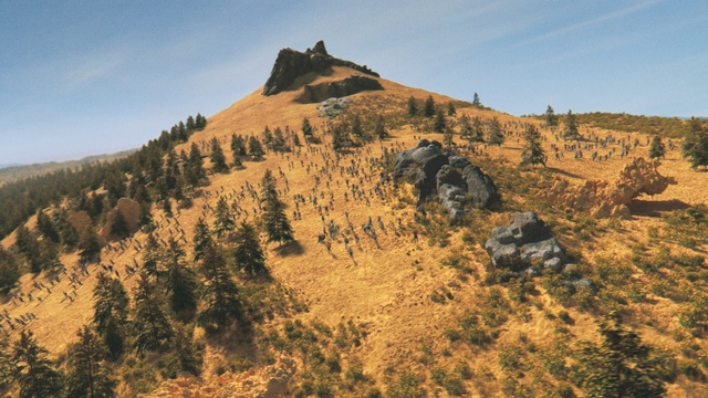 Video Reference: Sky, Plant, Mountain, Slope, Natural landscape, Cloud, Terrain, Bedrock, Grass, Tree