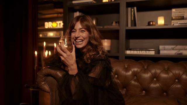 Video Reference: Smile, Flash photography, Gesture, Couch, Happy, Comfort, Fun, Long hair, Event, Blond