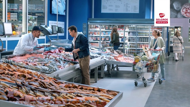 Video Reference: Clothing, Selling, Customer, Food, Shelf, Retail, Seafood, Market, Picture frame, T-shirt