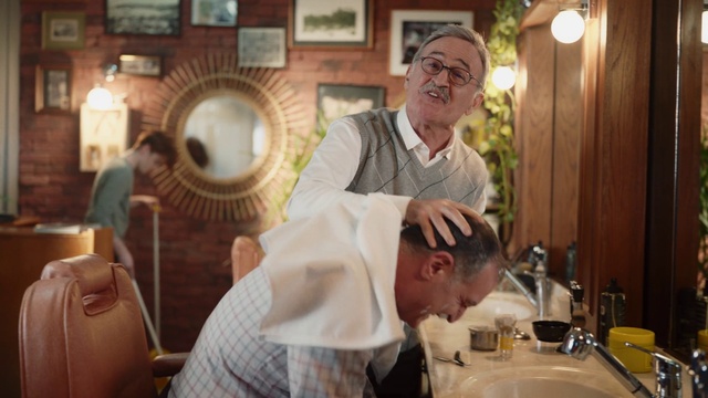 Video Reference: Tableware, Tap, Barber, People, Fun, Sink, Smile, Event, Cooking, Plumbing fixture