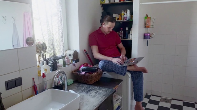 Video Reference: Kitchen sink, Property, Tap, Sink, Picture frame, Purple, Plumbing fixture, Houseplant, Curtain, Table