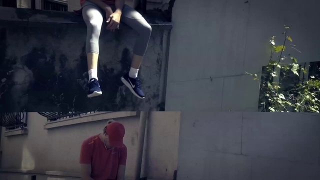 Video Reference: Temple, Wall, Art, Street stunts, Human leg, Recreation, Event, Personal protective equipment, Performance art, Magenta