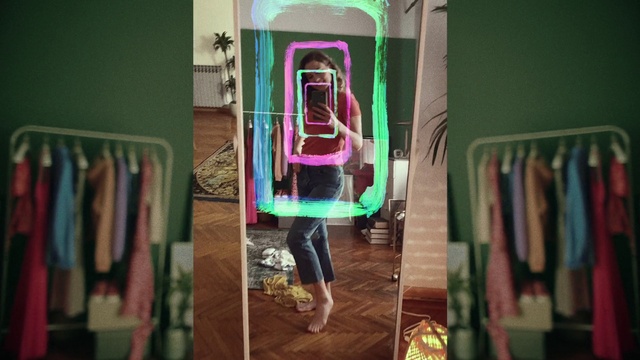 Video Reference: Building, Dress, Art, Ladder, Fashion design, T-shirt, Magenta, Leisure, Visual arts, Event