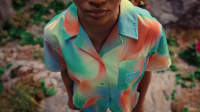 Video Reference: Neck, Sleeve, People in nature, Happy, Collar, Grass, Summer, Eyewear, Electric blue, Fashion design