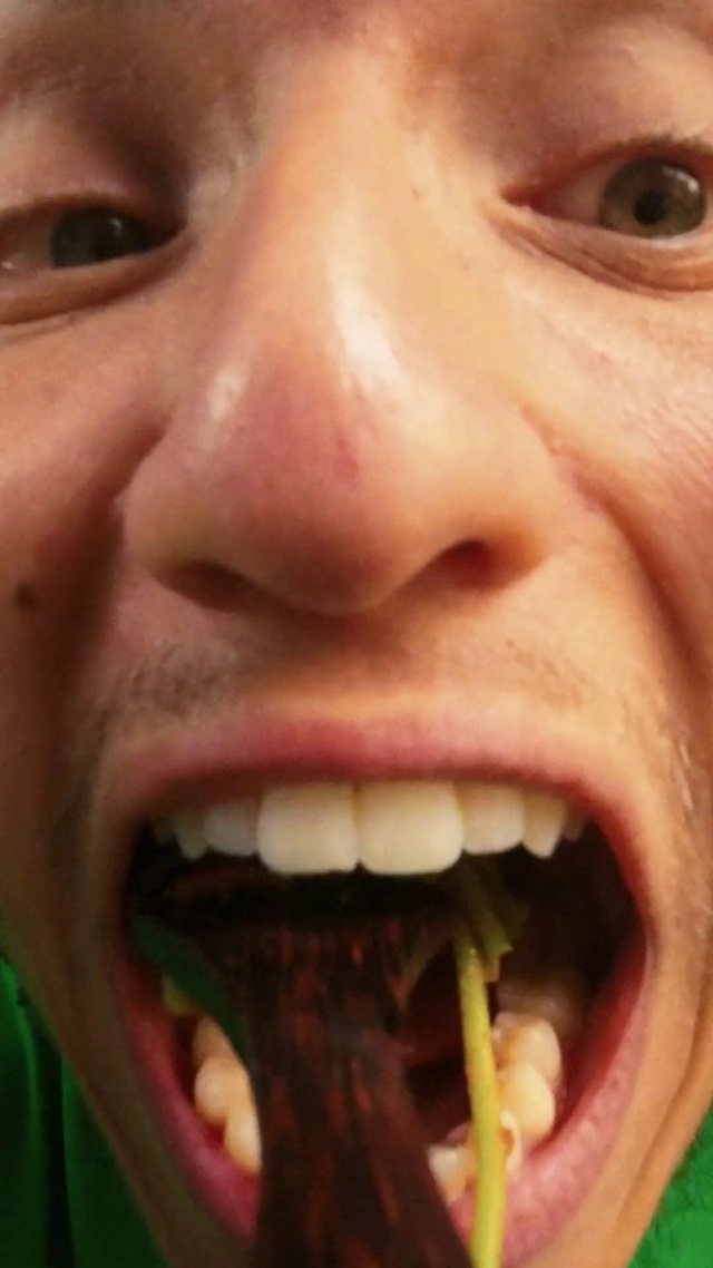 Video Reference: Nose, Face, Lip, Chin, Food, Mouth, Eye, Facial expression, Organ, Green