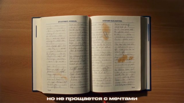 Video Reference: open notebook, handwritten notes, desk, wooden table, book, writing, journal, notebook page, top view, stationery, subtitle, text overlay, paper, handwriting, stain, document