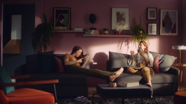 Video Reference: Picture frame, Plant, Furniture, Comfort, Couch, Houseplant, Table, Purple, Interior design, Wood