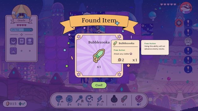Video Reference: video game, game UI, popup, item card, fantasy, cartoon, purple, interface, achievement, inventory, menu, 2D, illustration, screen capture, fantasy world, ability