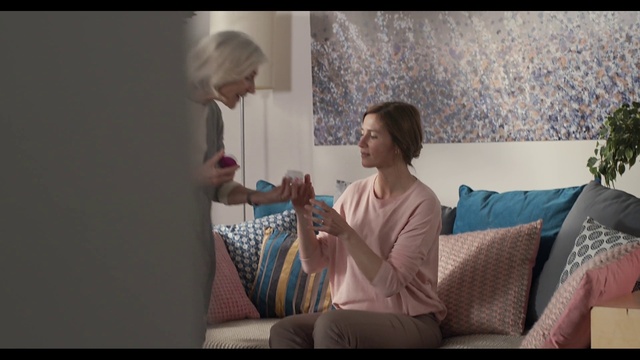 Video Reference: Comfort, Textile, Gesture, Wrist, Event, Curtain, Fashion design, Service, Linens, Sitting