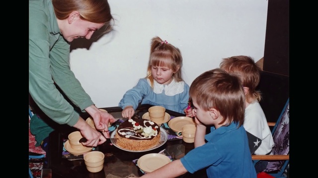 Video Reference: Food, Tableware, Table, Sharing, Plate, Cake, Chair, Dishware, Cake decorating, T-shirt