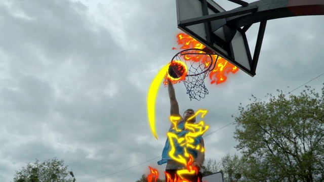 Video Reference: Basketball, Cloud, Sky, Basketball hoop, Streetball, Basketball moves, Plant, Sports equipment, Ball, Tree