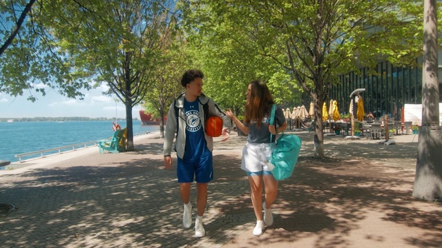 Video Reference: Water, Plant, Shorts, Leg, People in nature, Tree, Sky, Happy, Woody plant, Leisure