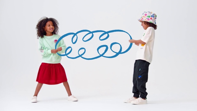 Video Reference: Sleeve, Happy, Standing, Gesture, Baseball cap, T-shirt, Cap, Toddler, Font, Electric blue