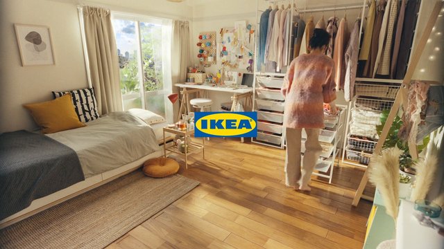 Video Reference: bedroom, interior, storage, closet, desk, window, bed, home, organization, furniture, person, sunlight, apartment, decor, IKEA, lifestyle
