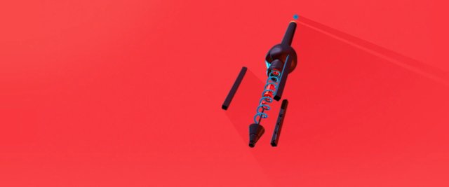 Video Reference: 3d render, mechanical, assembly, abstract, red background, blue spiral, metallic, industrial, close-up, minimal, geometric, technology