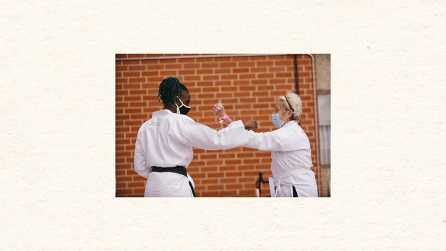 Video Reference: Sleeve, Gesture, Martial arts uniform, Brick, Font, Japanese martial arts, Brickwork, Belt, Art, Uniform