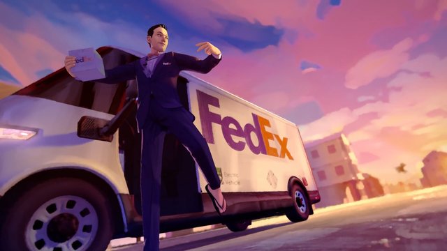 Video Reference: delivery, truck, driver, package, courier, FedEx, logistics, shipping, transportation, animated, sunset, vehicle, parcels, service