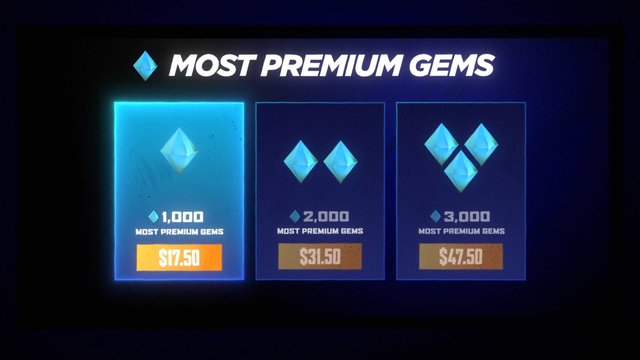 Video Reference: gem pack, game store, in-app purchase, virtual currency, pricing menu, digital storefront, blue crystals, premium gems, UI, menu screen, video game, microtransaction