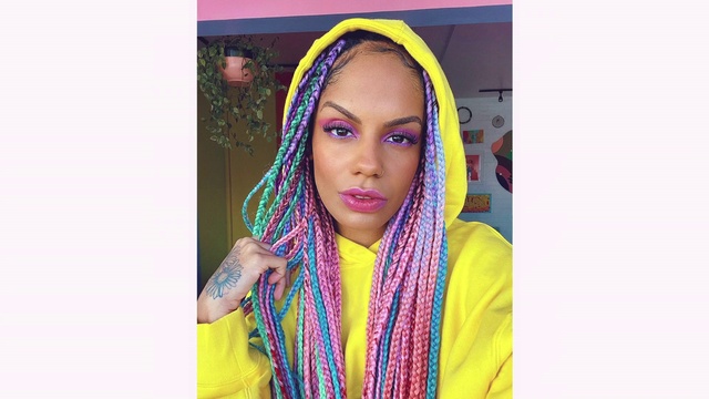 Video Reference: Clothing, Head, Eyebrow, Eye, Sari, Eyelash, Purple, Temple, Street fashion, Turban