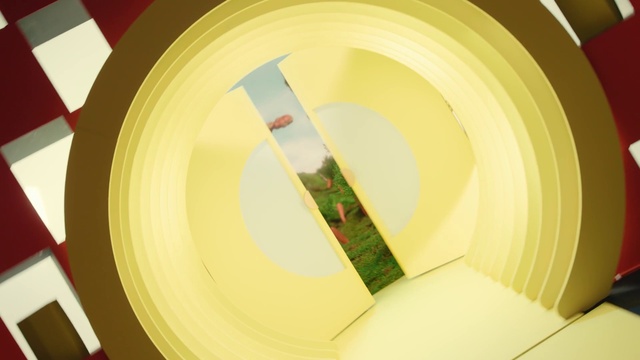 Video Reference: Stairs, Architecture, Material property, Circle, Tints and shades, Art, Snapshot, Ceiling, Pattern, Symmetry