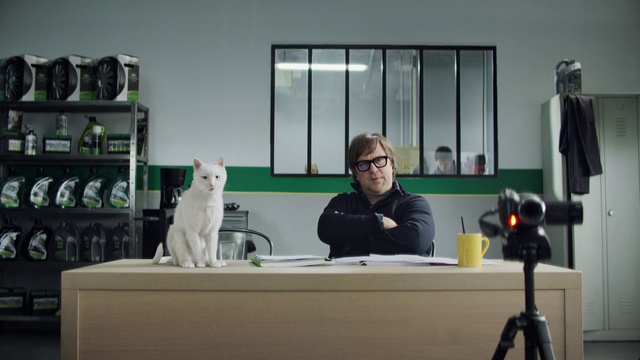 Video Reference: Table, Microphone, Window, Eyewear, Event, Room, Shelf, Cat, Machine, Felidae
