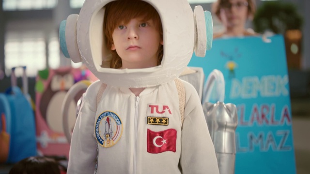 Video Reference: Hairstyle, Facial expression, Helmet, Sleeve, Astronaut, Street fashion, Fun, Toddler, Snapshot, Personal protective equipment