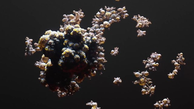 Video Reference: abstract, macro, cluster, bubbles, particles, dark background, organic, mineral, texture, floating, close-up, formation, suspended, science, microscopic, fractal
