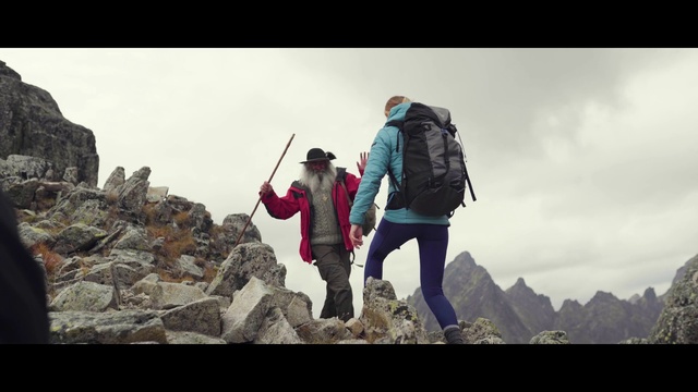 Video Reference: Sky, Cloud, Mountain, People in nature, Luggage and bags, Travel, Leisure, Landscape, Jacket, Hiking equipment