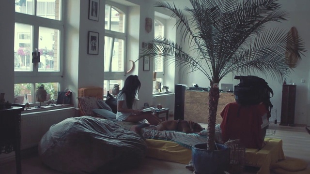 Video Reference: Window, Property, Building, Black, Comfort, Interior design, Arecales, Floor, Chair, Tree