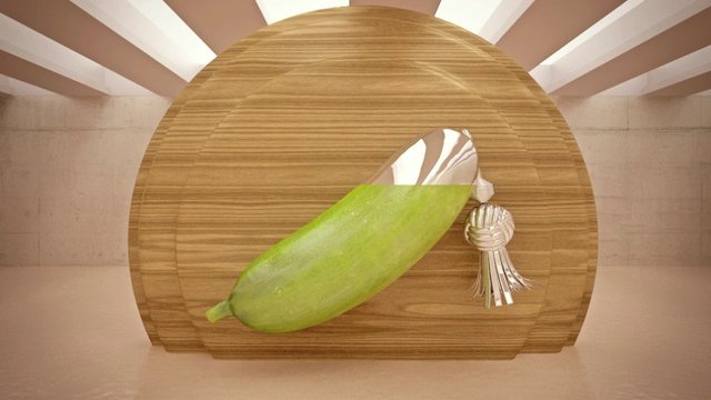 Video Reference: 3d render, abstract, wood texture, green vegetable, gourd, cucumber, decorative object, modern interior, minimalist, surreal, still life, geometric, art installation