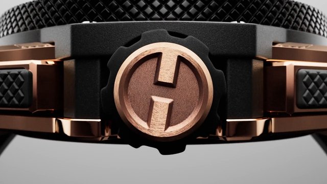 Video Reference: watch, wristwatch, strap, clasp, metal, rose gold, black, close-up, luxury, accessory, hardware, textured, macro, product, fashion