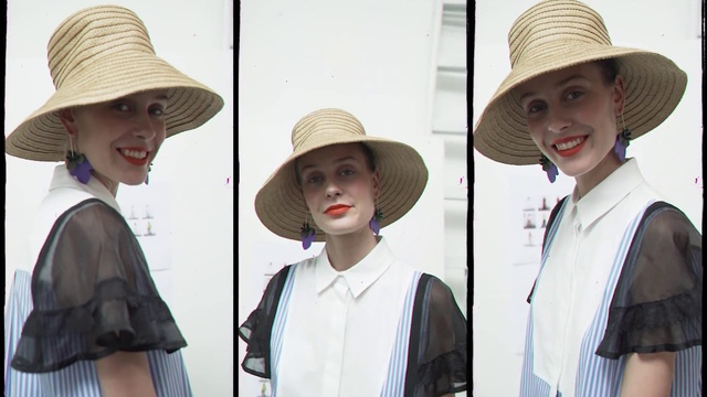 Video Reference: Clothing, Smile, Hat, Facial expression, White, Vertebrate, Sun hat, Product, Human, Sleeve