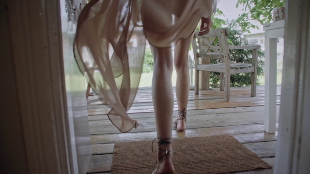 Video Reference: Window, Wood, Human body, Interior design, Dress, Tree, Fawn, Thigh, Hardwood, Waist