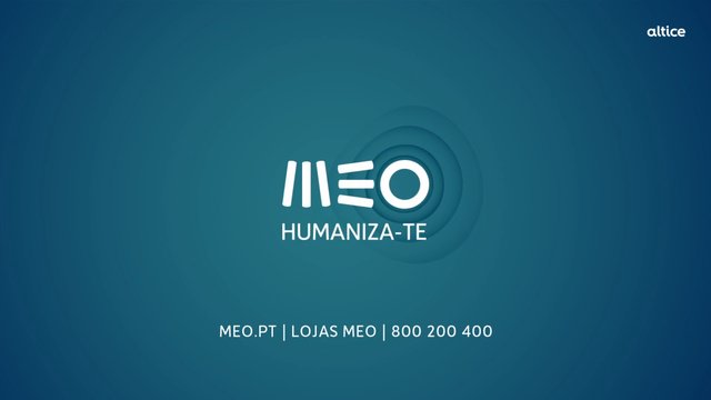 Video Reference: title card, promo, logo, branding, blue background, text, telecom, advertisement, MEO, humaniza-te, contact info, static graphic