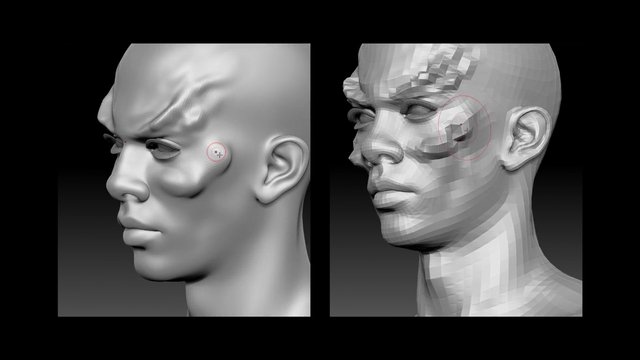 Video Reference: 3D model, head sculpt, digital sculpting, character model, profile view, gray model, 3D art, face anatomy, mesh, modeling software, side view, render, human head, sculpting