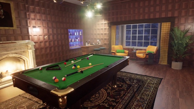 Video Reference: Billiard table, Baize, Billiard room, Property, Furniture, Table, Pool, Billiard ball, Recreation room, Billiards
