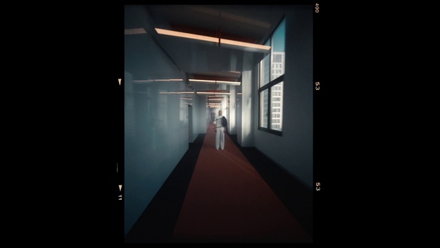 Video Reference: Building, Rectangle, Symmetry, Facade, Darkness, Art, Electric blue, Glass, Ceiling, Font