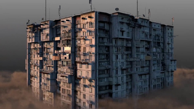 Video Reference: Building, Window, Tower block, Rectangle, Sky, Urban design, Condominium, Wood, Font, Material property