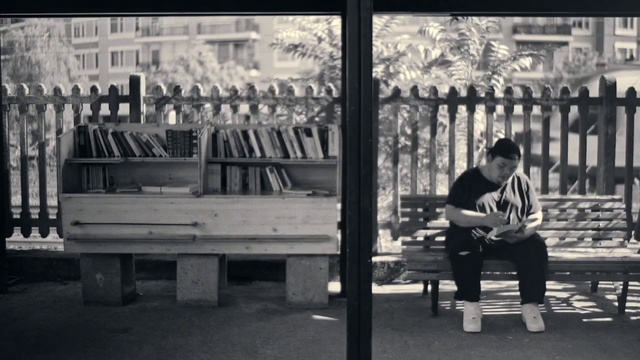 Video Reference: Black-and-white, Style, Outdoor bench, Fence, Monochrome, Tints and shades, Monochrome photography, City, Chair, Bench