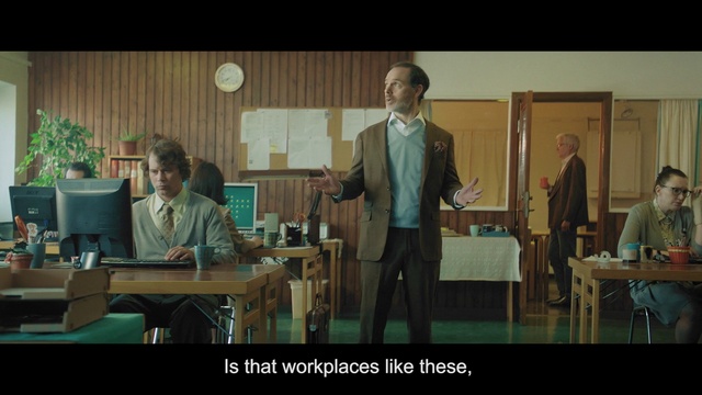 Video Reference: Furniture, Plant, Chair, Coat, Flowerpot, Houseplant, Table, Suit, Formal wear, White-collar worker