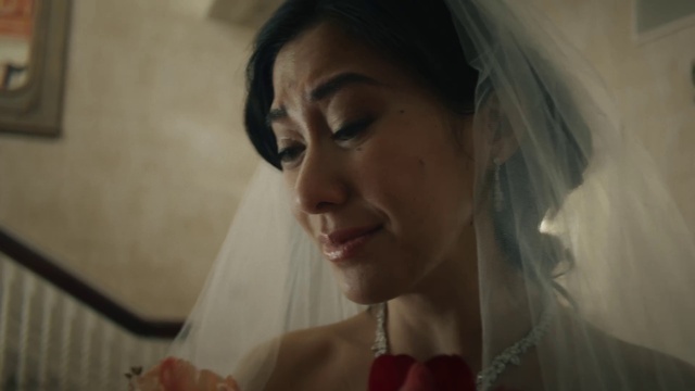 Video Reference: Hair, Lip, Hairstyle, Eyebrow, Shoulder, Facial expression, Eyelash, Bridal veil, Wedding dress, Smile