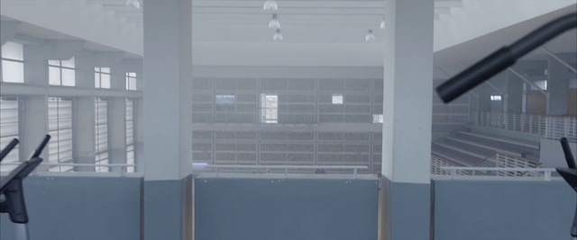 Video Reference: Building, Grey, Floor, Glass, Facade, Ceiling, Composite material, Flooring, Fixture, Metal