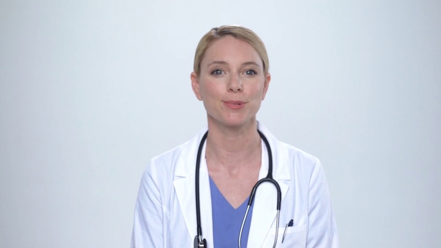 Video Reference: Smile, Human body, Neck, Jaw, Sleeve, Medical equipment, Gesture, Stethoscope, Health care, Physician
