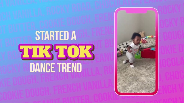 Video Reference: Font, Magenta, Happy, Rectangle, Brand, Advertising, Flooring, T-shirt, Photo caption, Baby & toddler clothing