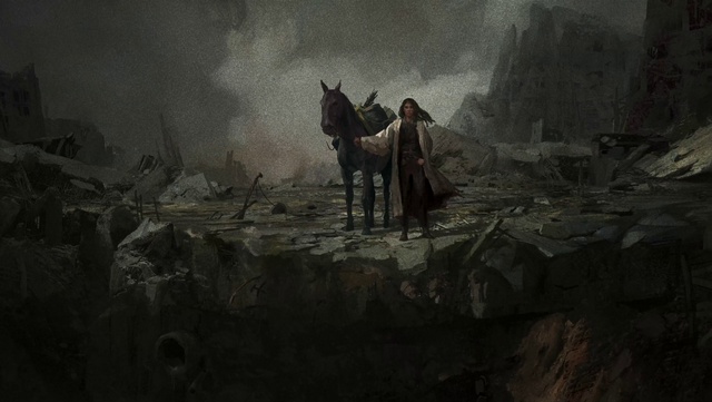 Video Reference: Horse, Working animal, Art, Painting, Sky, Cg artwork, Landscape, Pack animal, Video game software, Visual arts