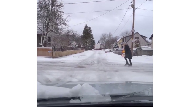 Video Reference: Sky, Snow, Cloud, Tree, Freezing, Slope, Street light, Building, Asphalt, Geological phenomenon