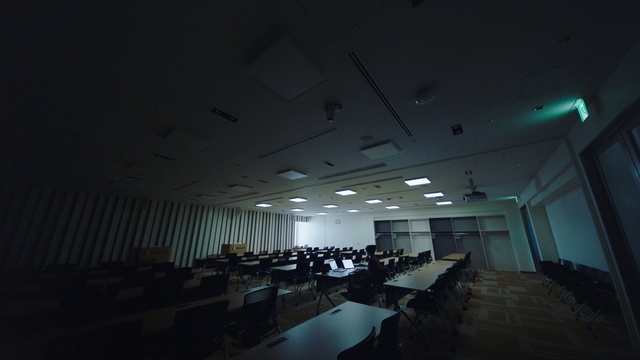 Video Reference: Sky, Chair, Hall, Event, Space, Tints and shades, Ceiling, Darkness, City, Symmetry